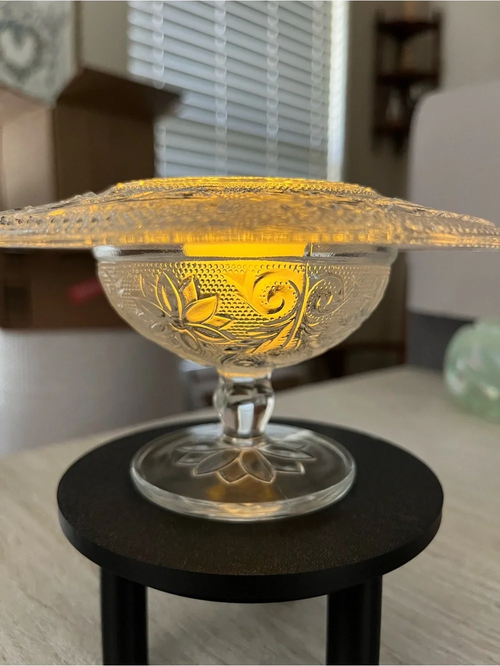 Vintage Clear Tiara Glass Dessert Cup & Saucer Fairy Lamp